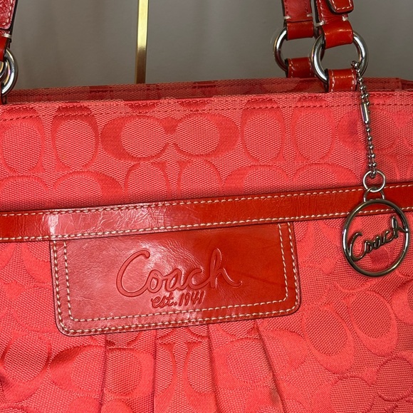 Coach Red Signature Jacquard Tote Bag 2009 EUC - Picture 4 of 9